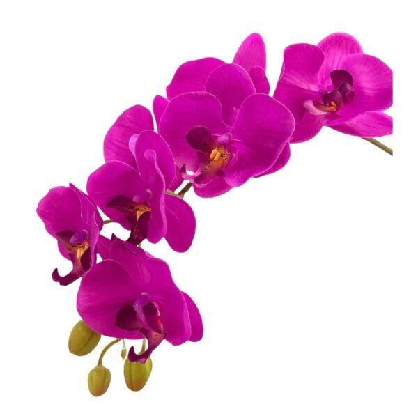 Artificial 10-Stalk Phalaenopsis Orchid Arrangement with Assorted Leaves - 0.65m - Beauty (Purple) - Pot White