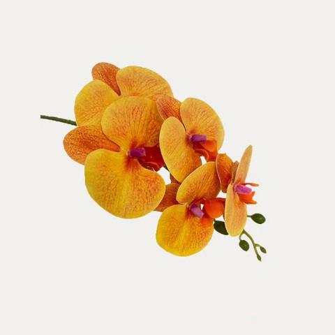 Artificial 6-Stalk Phalaenopsis Arrangement - Orange - 0.6m - Pot Brown