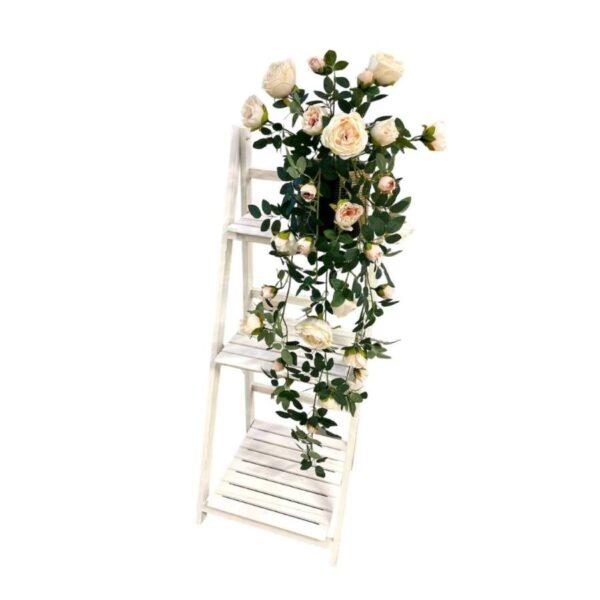 Artificial Cascading Rose Bush (with 3-Tier Stand) - Champagne - Black and Brown Pot