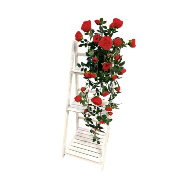 Artificial Cascading Rose Bush (with 3-Tier Stand) - Red - Black and Brown Pot