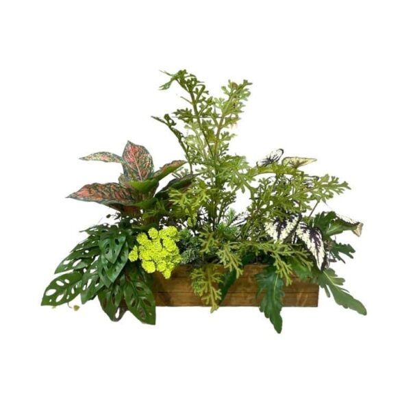 Artificial Foliage Arrangement in Wooden Planter (Assorted Foliage Arrangement) by masons home decor singapore