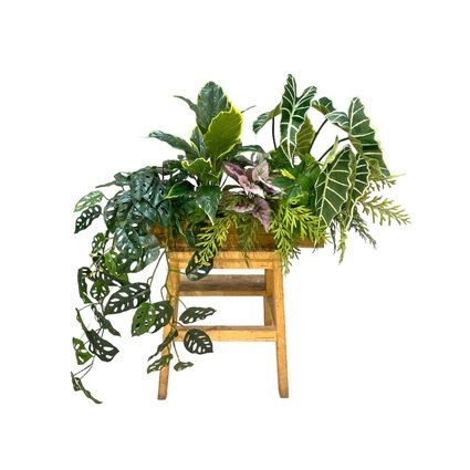 Artificial Foliage and Hanging Monstera Arrangement in Wooden Planter (Assorted Foilage) by masons home decor singapore