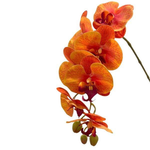 Artificial Single-Stalk Phalaenopsis Orchid - Orange 2 - Round Marble-Design Pot with Gold plate by masons home decor singapore