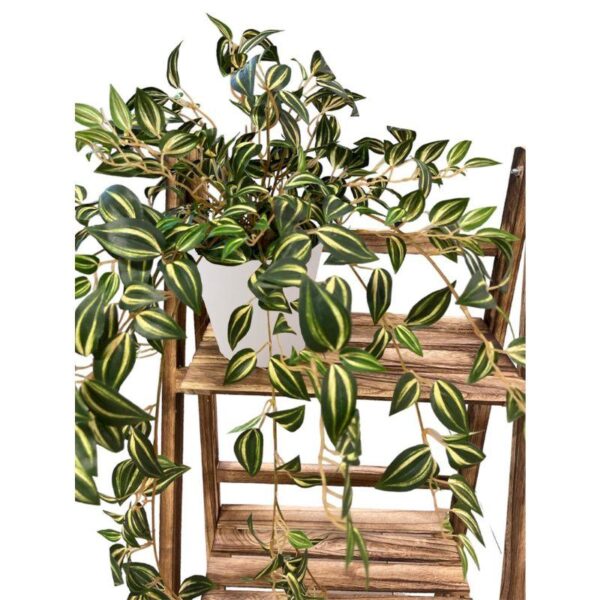 Artificial Yellow Green Wandering Jew Bush (With Wooden Stand) - White Pot by masons home decor singapore